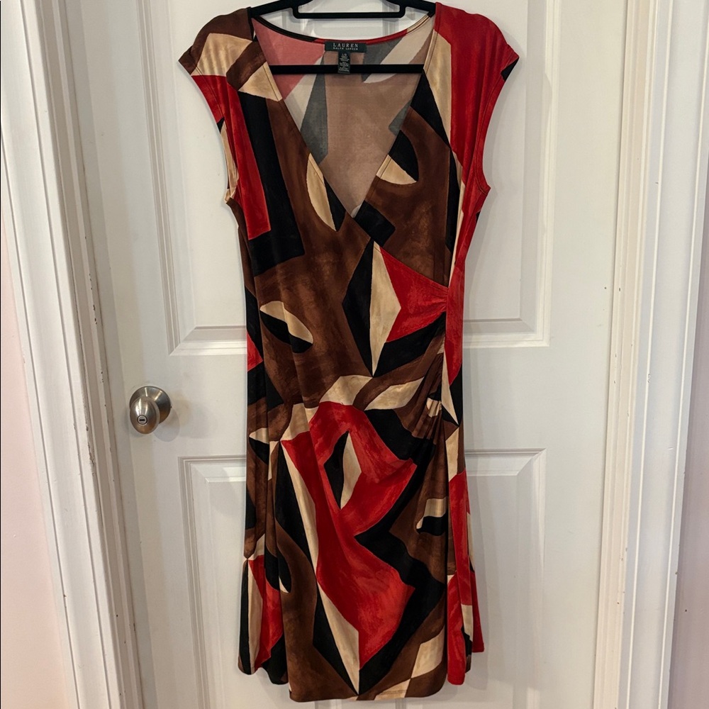 Ralph Lauren Red and Tan Geometric Dress